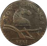 1787 New Jersey copper. Maris 56-n. Rarity-1. Camel Head. Overstruck on 1783 Nova Constellatio coppe