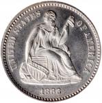 1866 Liberty Seated Half Dime. V-1, the only known dies. Repunched Date. MS-65 (PCGS). CAC.