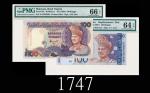1988、2001年马来西亚中央银行100元，2001年ZA补版票，两枚EPQ64、66佳品1988 & 2001 Bank Negara Malaysia 100 Ringgit, ND, s/ns