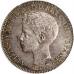 PHILIPPINES. Peso, 1897-SG V. Manila Mint. Alfonso XIII. PCGS AU-50.