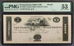 Hulm Ville, Pennsylvania. Farmers Bank of Bucks County. 1820s. $5. PMG About Uncirculated 53. Proof.