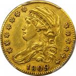 1809/8 Capped Bust Left Half Eagle. BD-1, the only known dies. Rarity-3+. AU-53 (PCGS).
