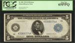 Fr. 846. 1914 $5 Federal Reserve Note. Boston. PCGS Currency Gem New 65 PPQ.
