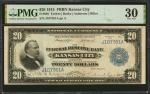 Fr. 826. 1915 $20  Federal Reserve Bank Note. Kansas City. PMG Very Fine 30.