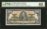 CANADA. Bank of Canada. 20 Dollars, 1937. BC-25c. PMG Choice Uncirculated 63.