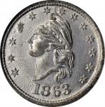 1863 French Liberty Head / OUR COUNTRY. Fuld-1/229 e. Rarity-7. White Metal. Plain Edge. MS-64 (NGC)