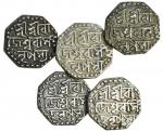 Assam, Raje&#347;vara Simha (1751-69), octagonal Quarter-Rupees (5), Assamese script, Sk. 1674, 1675