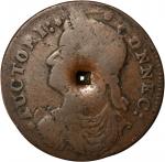 1787 Connecticut Copper. Miller 31.2-r.3, W-3210. Rarity-1. Draped Bust Left. Fine Detail—Holed (PCG