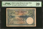 1940年比利时刚果银行20法郎。 BELGIAN CONGO. Banque Du Congo Belge. 20 Francs, 1940. P-15. PMG Very Fine 20.
