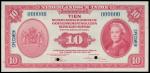 1943年荷属东印度银行10盾样钞，PMG64