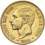 World coins and medals. FILIPPINE Alfonso XII 4 Pesos 1882 - Fr. 4 AU (g 6 79) RR