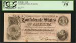 T-64. Confederate Currency. 1864 $500. PCGS Currency About New 50.