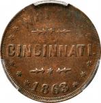 Ohio--Cincinnati. 1863 Wright. Fuld-165GR-1ao (formerly Fuld-165GR-2a). Rarity-10. Copper. Plain Edg