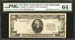 Fr. 2060-C. 1950A $20 Federal Reserve Notes. Philadelphia. PMG Choice Uncirculated 64 EPQ. Misalignm