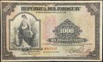 PARAGUAY. Oficina de Cambios. 1000 Pesos Fuertes, 1923. P-155. Fine.