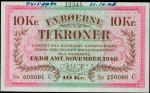 FAEROE ISLANDS. Faeroe Islands Bank. 10 Kroner, 1940. P-11as. Specimen. PCGSBG Choice Uncirculated 6