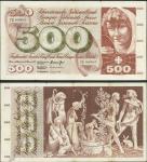 Schweizerische Nationalbank, 500 francs, 10 February 1971, prefix 7E, red-brown and green, girl with