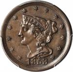 1853 Braided Hair Half Cent. C-1, the only known dies. Rarity-1. AU-55 (PCGS).