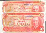 CANADA. Lot of (2). Banque du Canada. 50 Dollars, 1975. P-90a. Uncirculated.