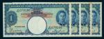 Malaya, consecutive run of 4x $1, 1941, black serial numbers J/44 078168-171, blue on orange and mul