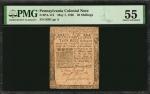 PA-112. Pennsylvania. May 1, 1760. 20 Shillings. PMG About Uncirculated 55.
