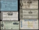 A group of Canadian cheques, including Bank of British Colombia, Bank of Montreal, Bank of Toronto, 
