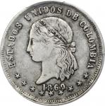 COLOMBIA. 1869-M 5 Decimos. Medellín mint. Restrepo 294.2. EF-40 (PCGS).