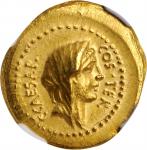 JULIUS CAESAR. AV Aureus (8.15 gms), Rome Mint; A. Hirtius, praetor, 46 B.C. NGC Ch AU★, Strike: 5/5