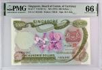 1972年新加坡“兰花”系列500元，无日期，编号A/I 851292，PMG 66EPQ，罕见好品相。Singapore, $500, orchid series, ND(1972), serial