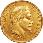 France. 1865. Gold. PCGS AU58. EF+. 100Franc. Napoleon III Laureate Head Gold 100 Francs