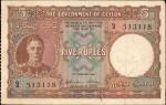 CEYLON. Government of Ceylon. 5 Rupees, 1941. P-2. Very Fine.