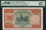Bank von Danzig, 1000 Gulden, 10 February 1924, serial number F 008574, red on green and multicolour