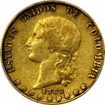 COLOMBIA. 1868 10 Pesos. Medellín mint. Restrepo M333.3. EF-45 (PCGS).