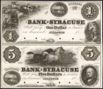 Uncut Pair of Syracuse, Indiana. Bank of Syracuse. 18xx. $1-$5. About Uncirculated. Proof.