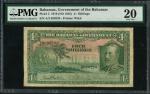 Bahamas Government, 4/-, 1919 (ND 1935), serial number A/2 039220, green, George V at right, palm tr