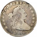 1806 Draped Bust Half Dollar. O-127a, T-9. Rarity-6. Pointed 6, Stem Through Claw. Fine-12 (NGC).