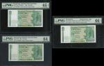 1985-90年渣打银行10元，一组3枚，其中1988年10元为补号，编号为A978400，A241313及EY1000000，分别评PMG65EPQ，66EPQ及64