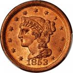 1853 Braided Hair Cent. N-13. Rarity-1. Unc Details--Questionable Color (PCGS).