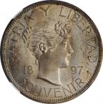 CUBA. Peso, 1897. Gorham Mint. NGC MS-64+.