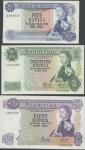  Bank of Mauritius, 5RS, 25RS, 50RS (6), ND (1967), A/46 581027, A/11 116320, A/12 495521, A/12 4955