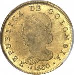 COLOMBIERépublique. 8 escudos 1830, RS, Santa Fe de Bogota.