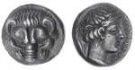 Bruttium, Rhegion, AR Tetradrachm, c. 415-387 BC, Lions mask facing, rev. laureate head of Apollo ri