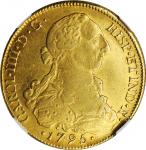 CHILE. 8 Escudos, 1795-So DA. Santiago Mint. Charles IV. NGC AU Details--Private Countermark.