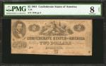 T-38. Confederate Currency. 1861 $2. PMG Very Good 8 Net. Repaired.