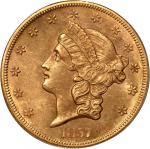 1857-S Liberty Double Eagle. Variety-20G. No Serif, High S. MS-62 (PCGS).