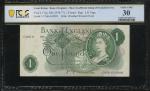 英国1镑编号漏色错体钞，编号CX66 639999，PCGS Banknote 30