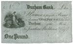 BANKNOTES,  纸钞,  REST OF THE WORLD,  其他国家, Great Britain,  Durham,  Durham Bank (1815-1896): Uniface