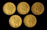 Lot of (5) 1864-S Liberty Head Double Eagles. EF-AU (Uncertified).