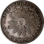 PERU. South Peru. 8 Reales, 1838-C BA. Cuzco Mint. PCGS Genuine--Graffiti, EF Details.