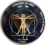 1999年蒙古「千古天才系列」500图格里克双金属币，达文西像，重25克含.925银，含银量0.76安士，NGC PF69 Ultra Cameo，编号6136980-006